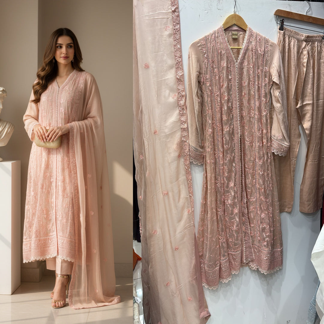 331A- EMBROIDERED CHIFFON 3 PIECE SUIT