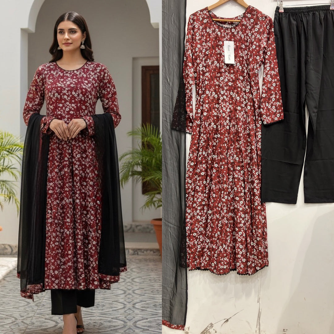 LS01 - COTTON PRINT LONG DRESS 3 PIECE SUIT