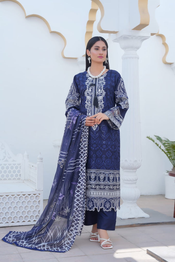 LP02A - NAVY EMBROIDERED LINEN 3 PIECE SUIT