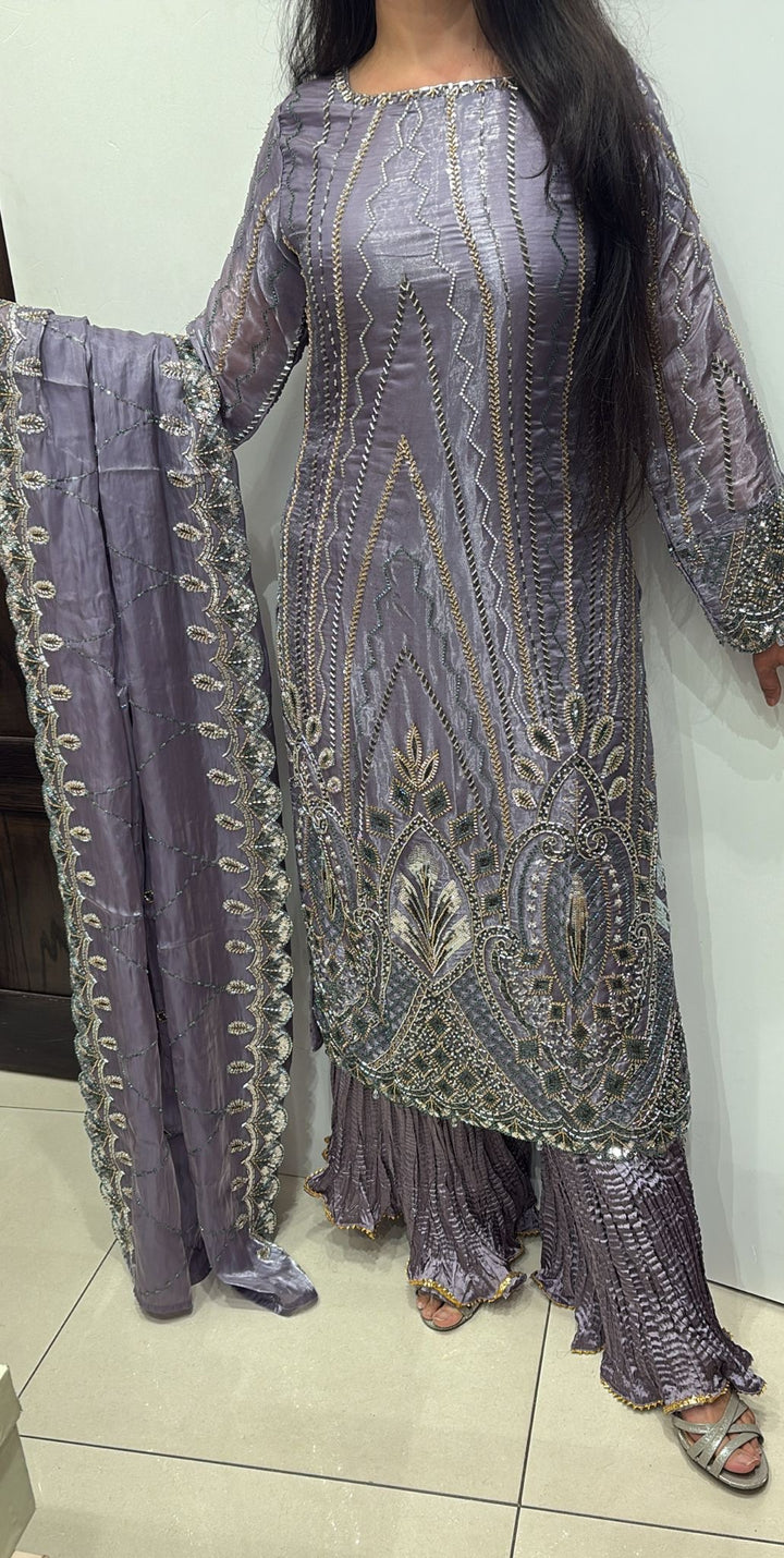390G - LILAC EMBROIDERED & EMBELLISHED SILK SUIT