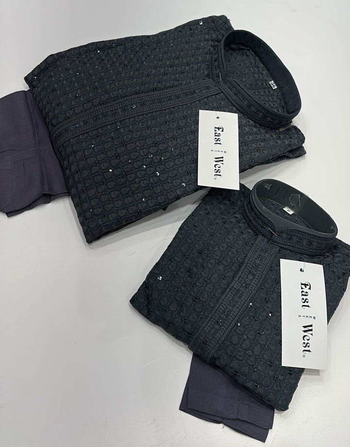 CK703 - Grey Cotton Chikankari Set for Boys and Men