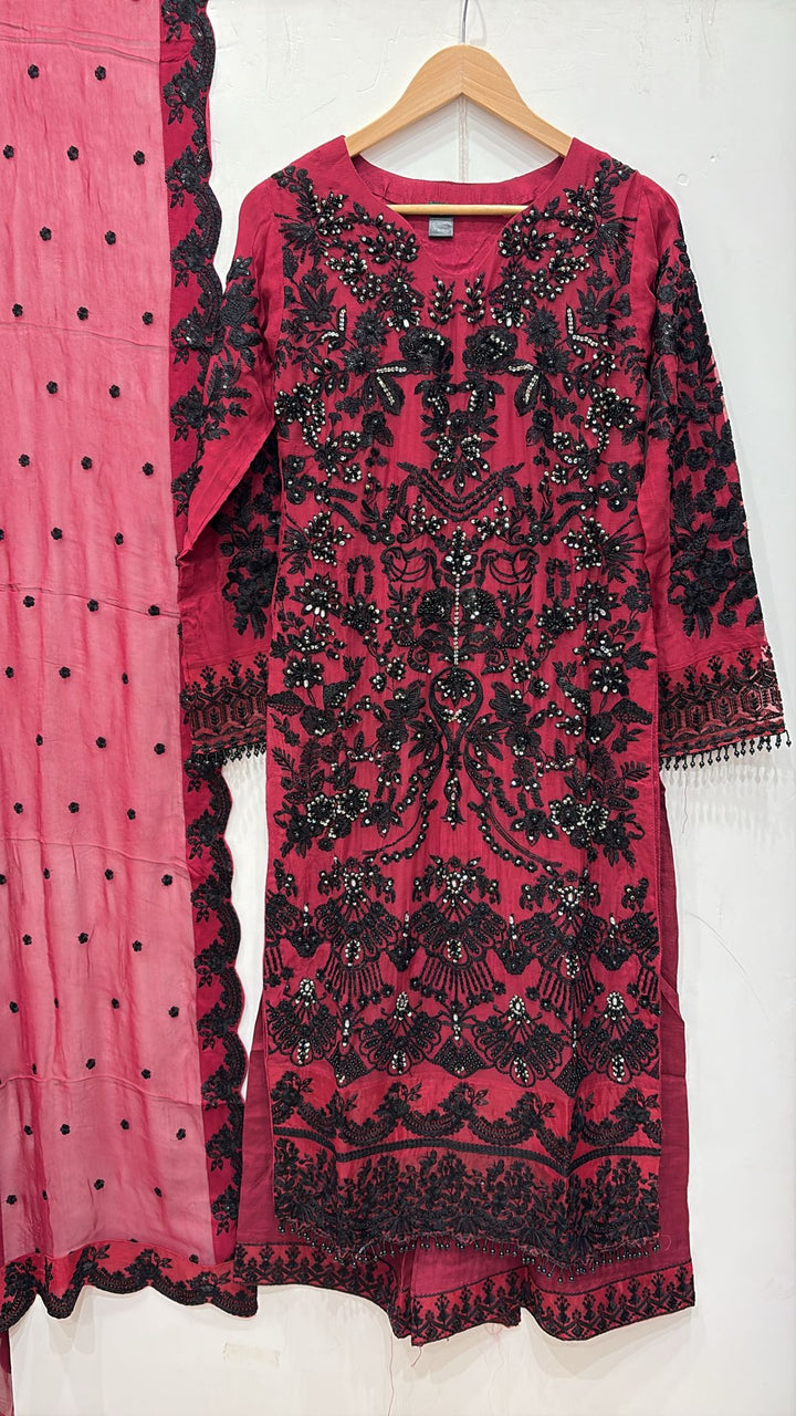 326B- Embroidered Chiffon 3 Piece Suit