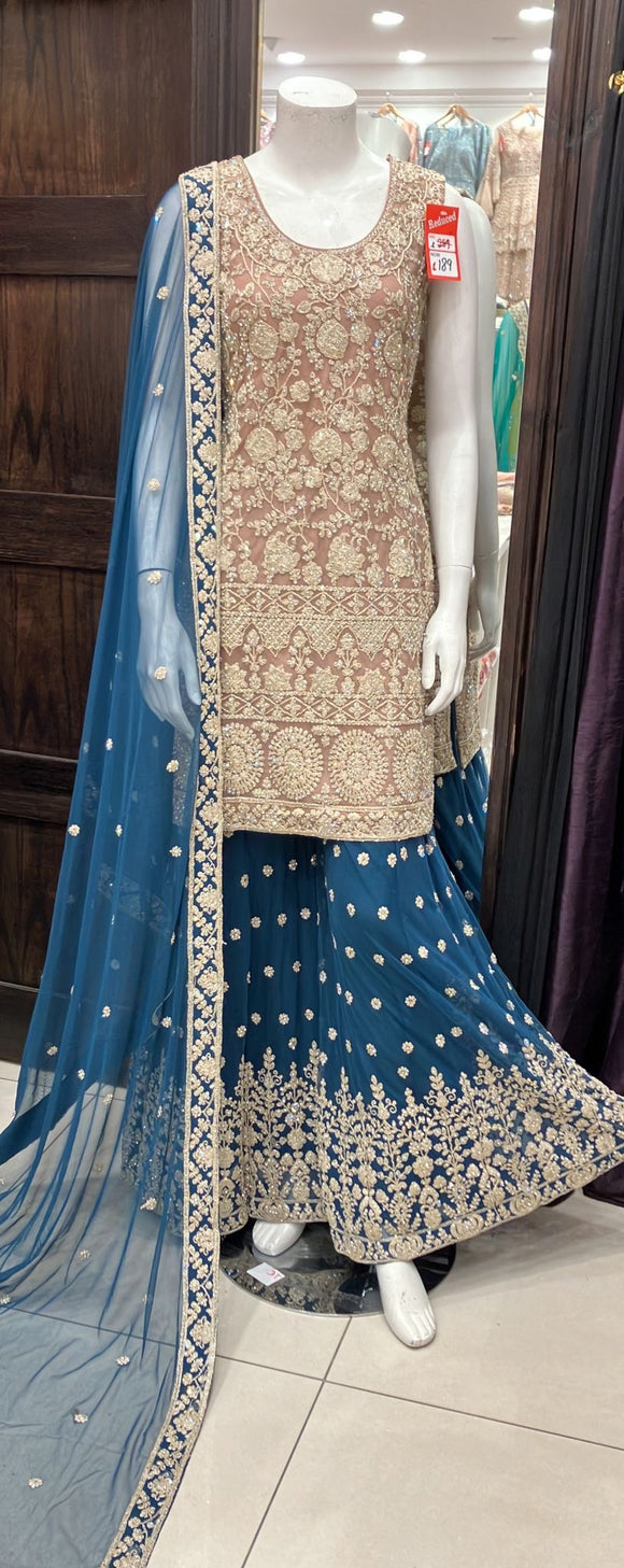 HEAVILY EMBROIDERED NET SHARARA SUIT 3162B