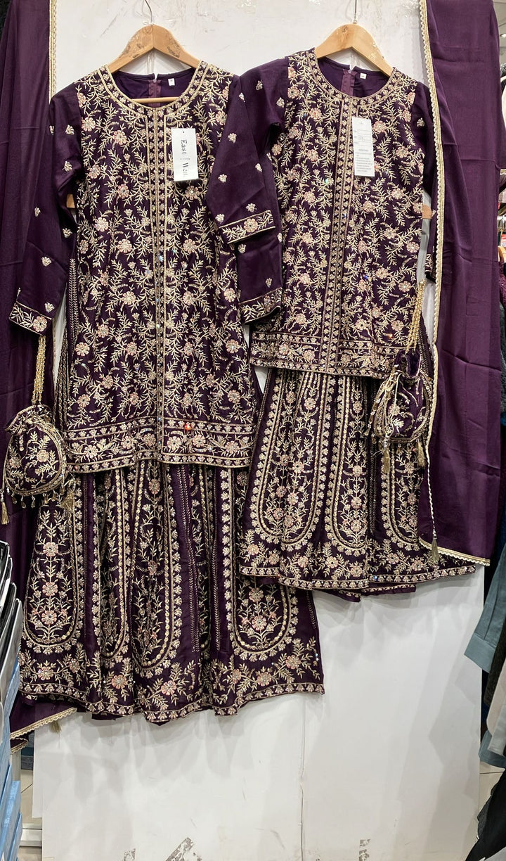 K323a - GIRLS EMBROIDERED SHARARA DRESS