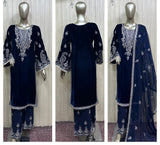 BLUE EMBROIDERED VELVET SUIT NV61D