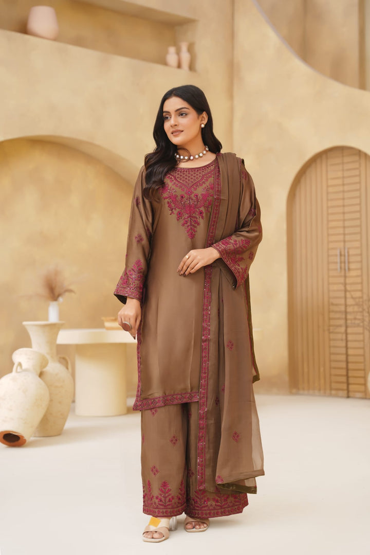 AG20B - AGHA NOOR EMBROIDERED SILK 3 PIECE SUIT