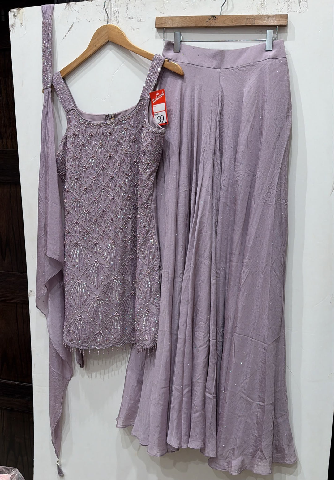 3114C - Girls’ Purple Embroidered Sharara dress with choker Dupatta