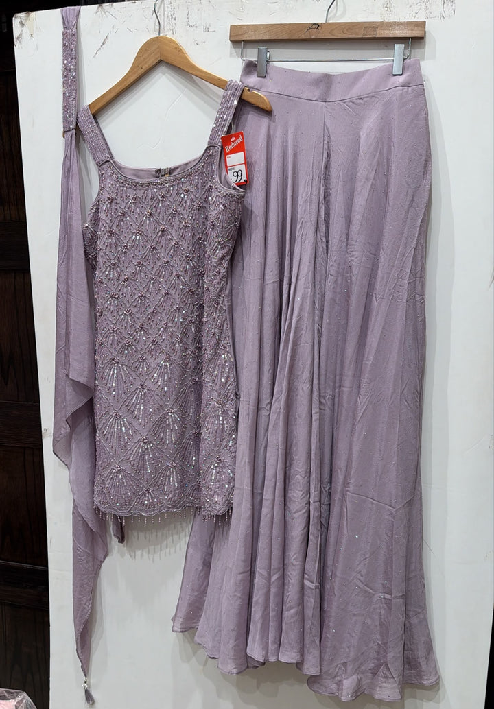 3114C - Girls’ Purple Embroidered Sharara dress with choker Dupatta