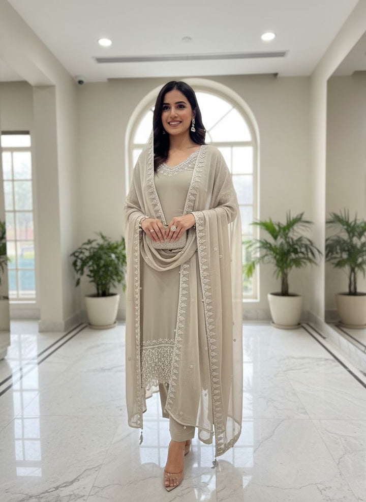145A- GREY EMBROIDERED & EMBELLISHED SUIT