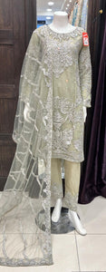 EMBROIDERED NET ORGANZA 3 PIECE SUIT 483A