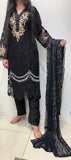 087B- BLACK EMBROIDERED LINEN 3 PIECE SUIT