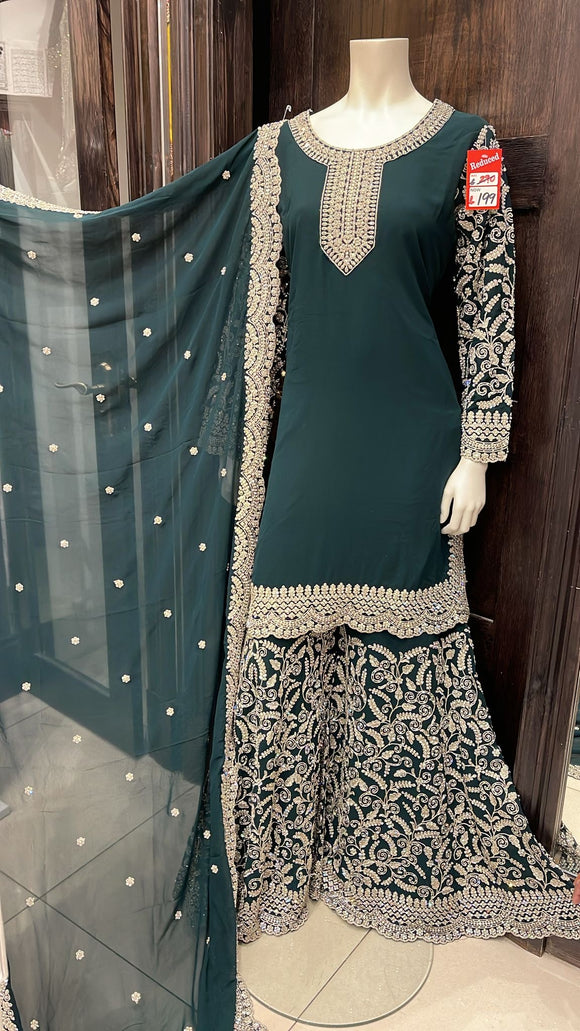 EMBROIDERED & EMBELLISHED GEORGETTE SHARARA SUIT 0169A