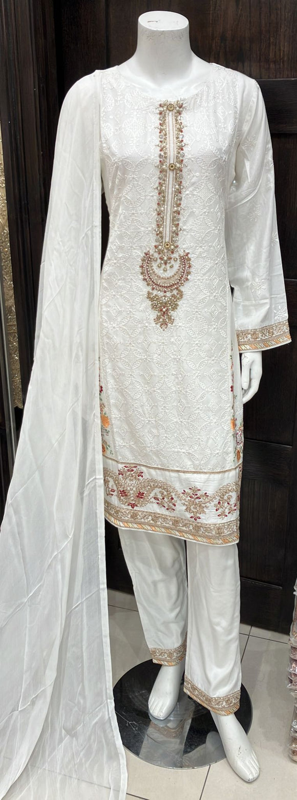 EMBROIDERED LINEN 3 PIECE SUIT 79C