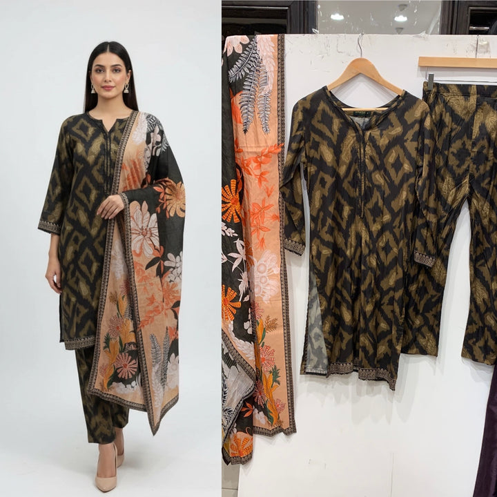 BL09- LINEN PRINT 3 PIECE SUIT