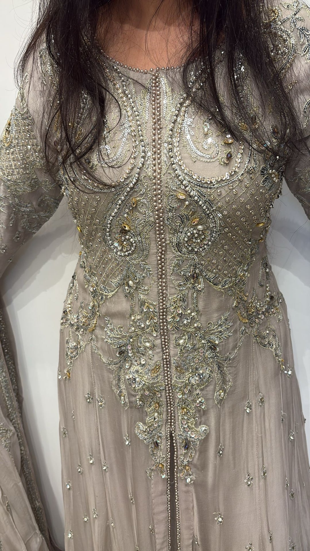GREY EMBROIDERED CHIFFON 3 PIECE SUIT 424C