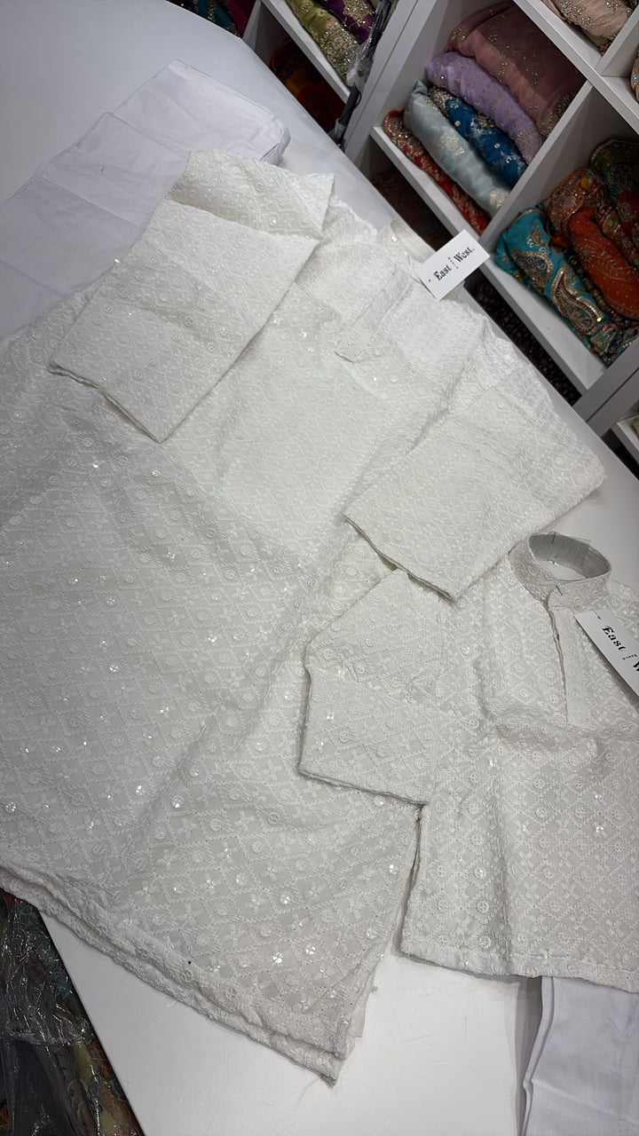 CK729 - White Chikankari Set for Boys and Men