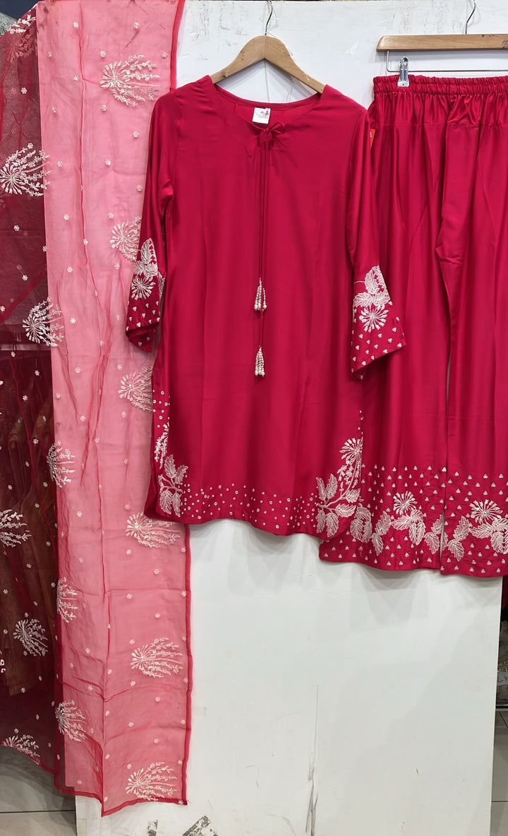 1179B - Pink Embroidered Viscose 3 Piece suit