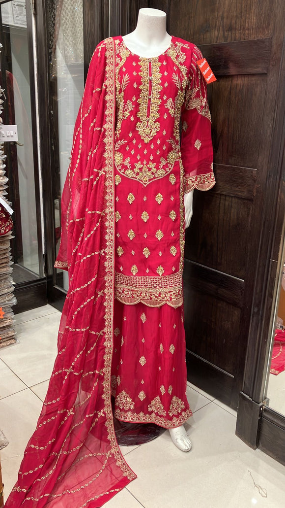 CHIFFON EMBROIDERED 3 PIECE SUIT 232A