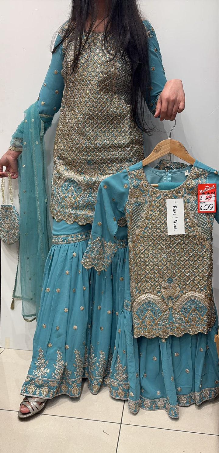 K681A- GIRLS EMBROIDERED SHARARA DRESS