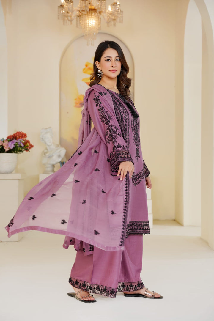 1171A - PURPLE LINEN EMBROIDERED 3 PIECE SUIT