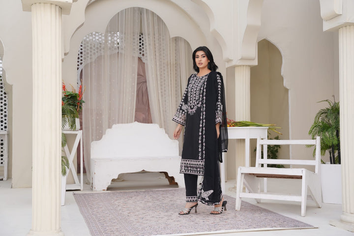 1172A - Black Embroidered Linen 3 Piece suit