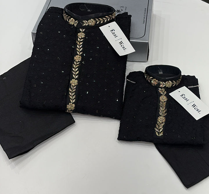 CK721 - Black Chikankari Set for Boys and Men
