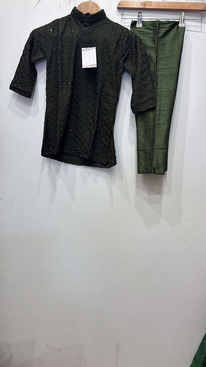 CK710 - Dark Green Cotton Chikankari Set for Boys and MEN