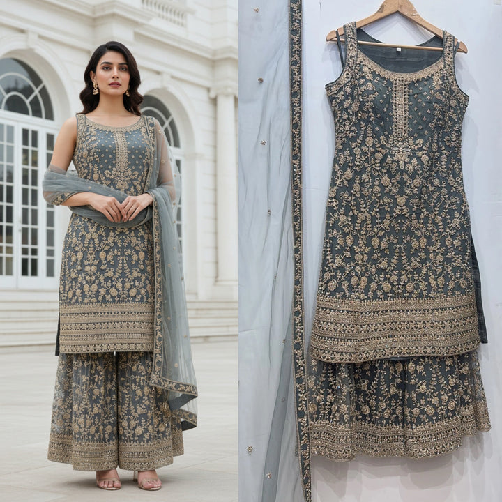 70012b- EMBROIDERED & EMBELLISHED SHARARA SUIT