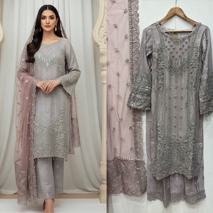 325C- Embroidered Chiffon 3 Piece Suit
