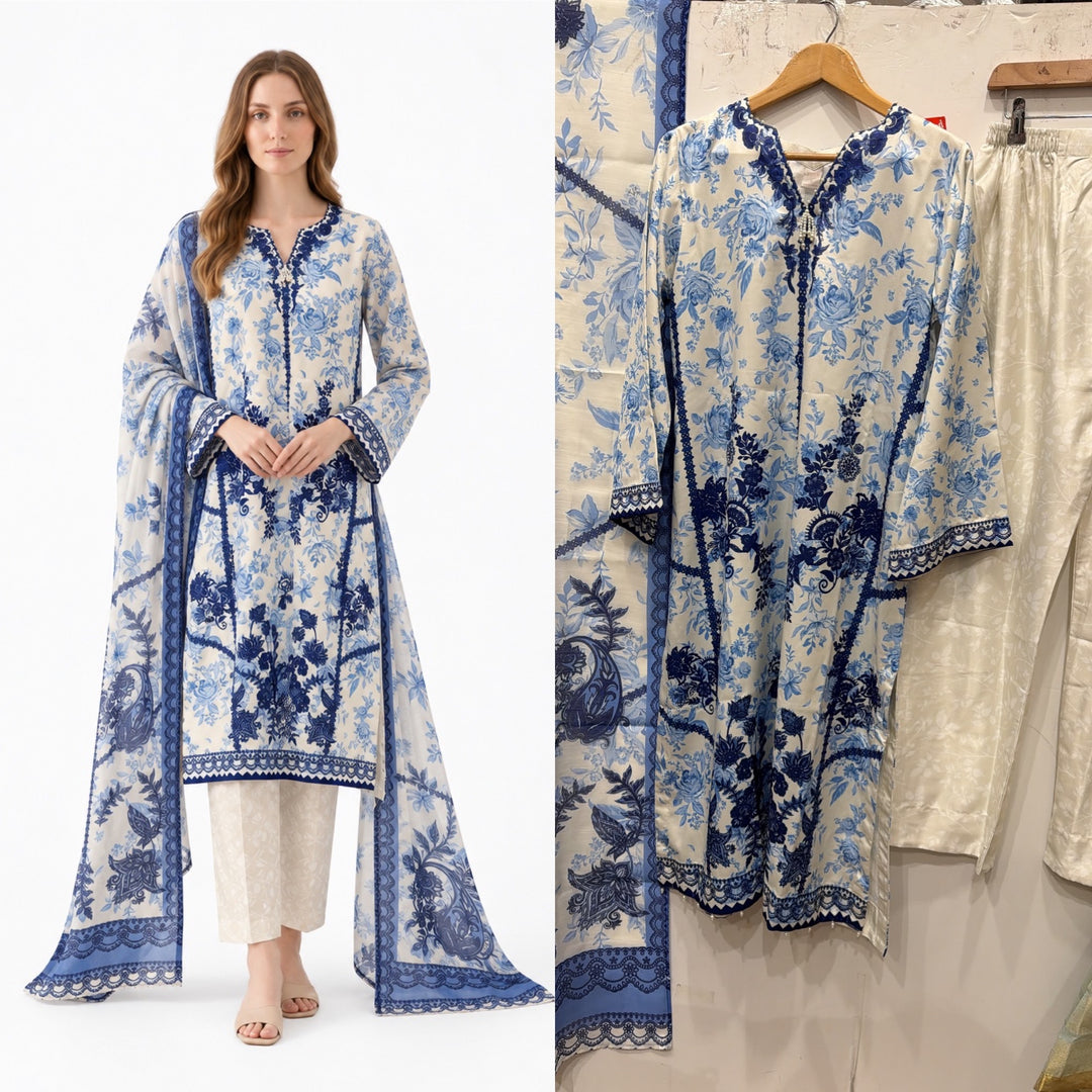 WL02 Embroidered Winter Linen 3-Piece Suit - East meets west clothing 