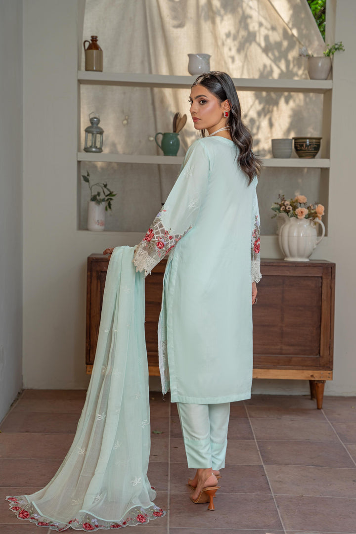 1141C - Light Blue Embroidered Linen 3 Piece suit