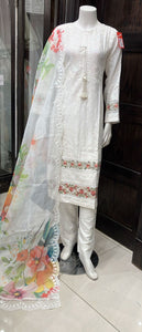 EMBROIDERED LINEN CHIKANKARI 3 PIECE SUIT 081B