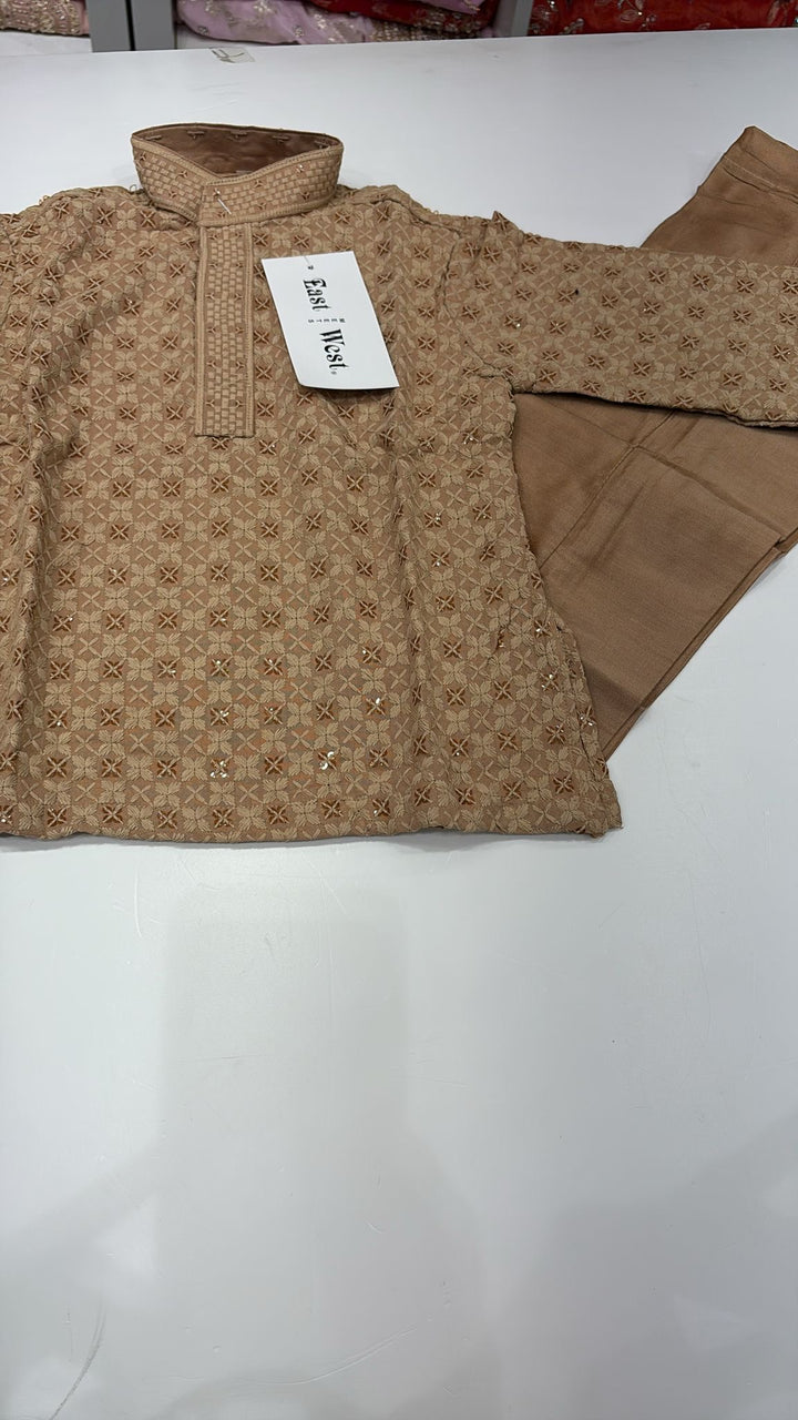 CK708 - Beige Gold Chikankari Set for Boys and Men