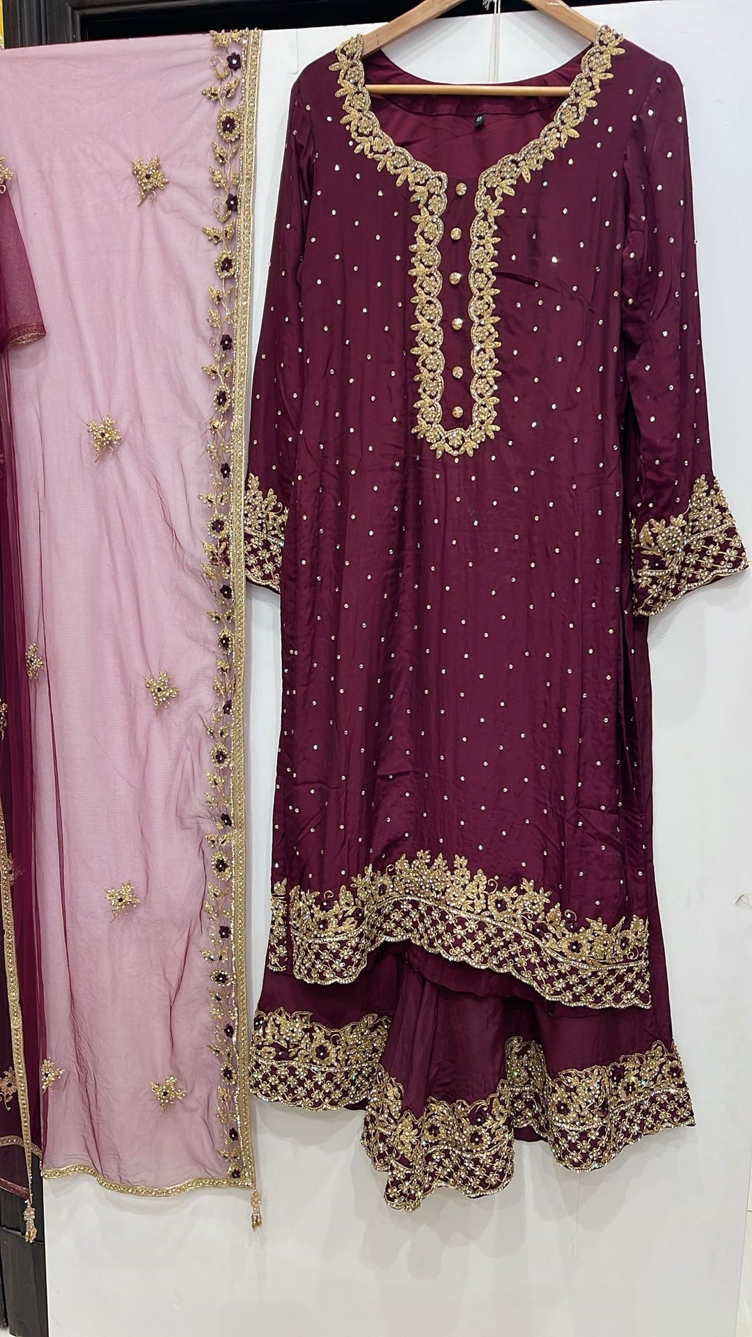 0142B- PLUM GEORGETTE FARSHI PALAZZO SUIT