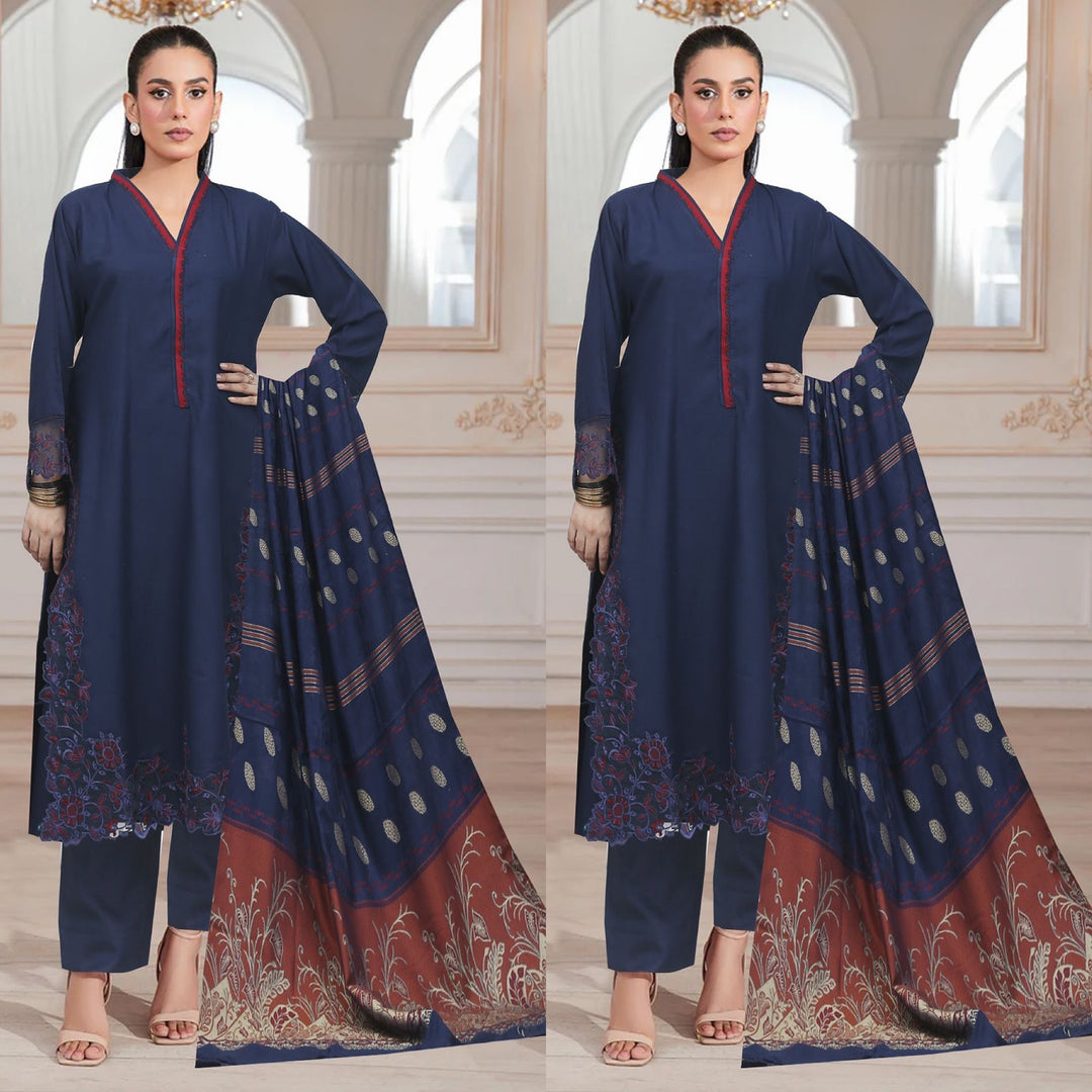 DL05- BLUE DHANAK LINEN EMBROIDERED SUIT