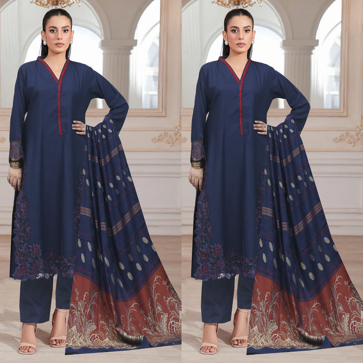 DL05- BLUE DHANAK LINEN EMBROIDERED SUIT
