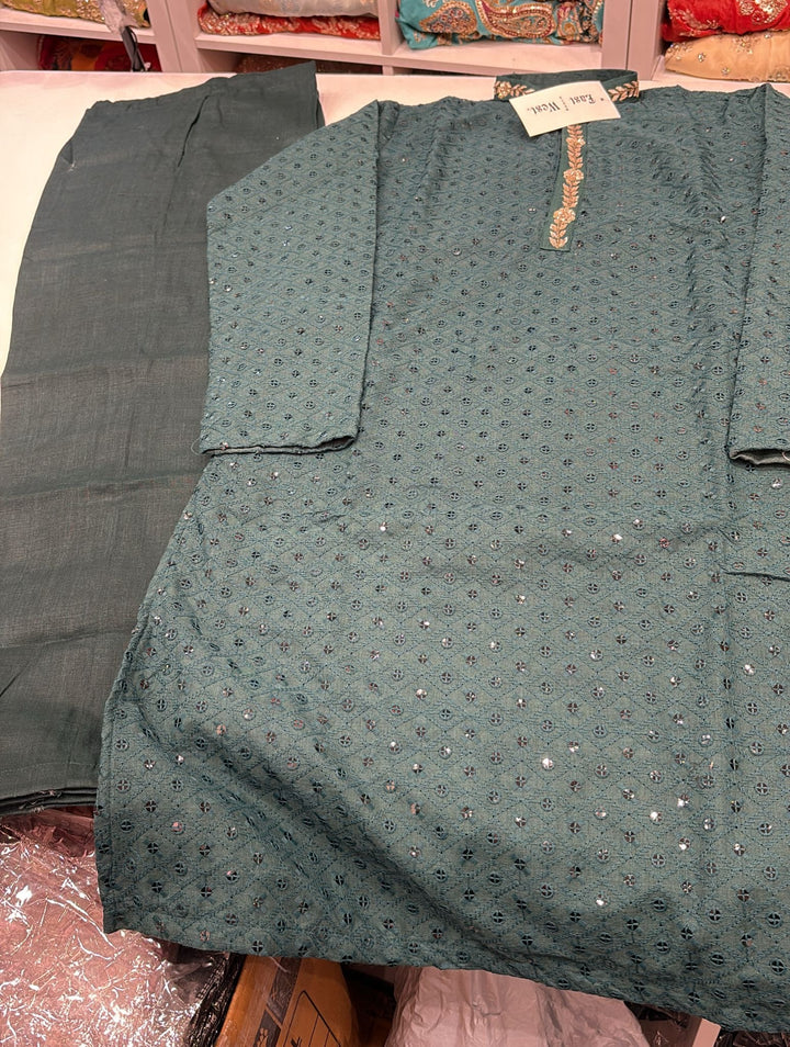 CK724 - Green Chikankari Set for Boys and Men