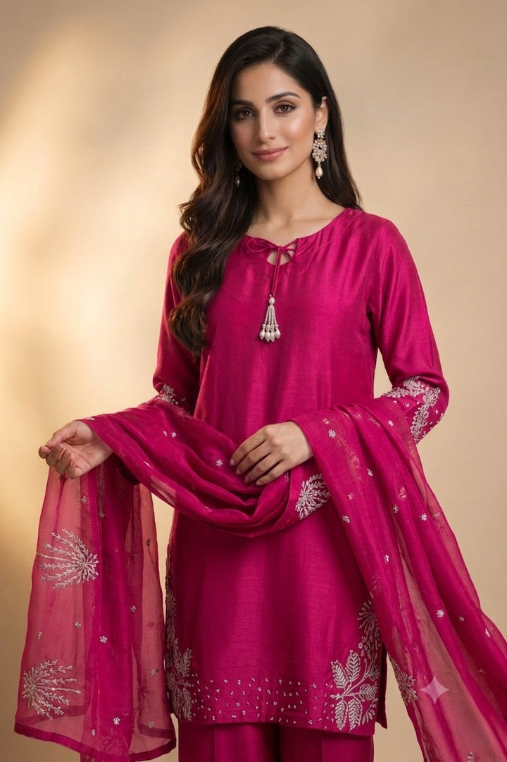 1179B - Pink Embroidered Viscose 3 Piece suit