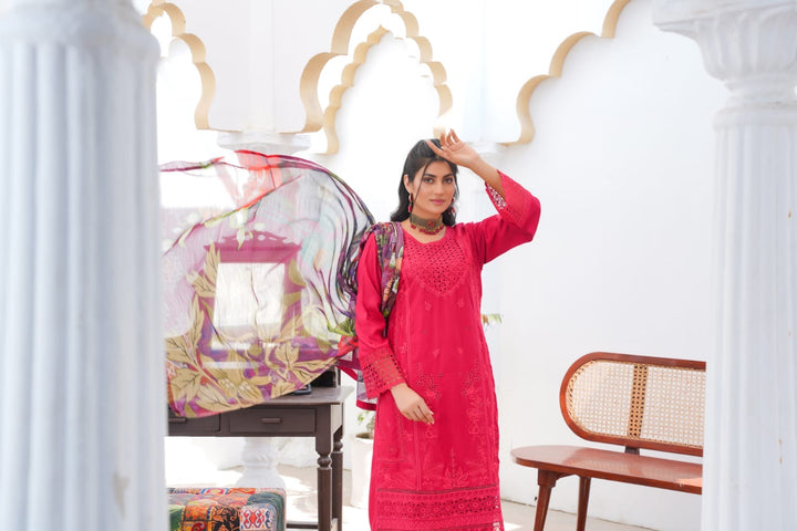 LP07C - RED EMBROIDERED LINEN 3 PIECE SUIT