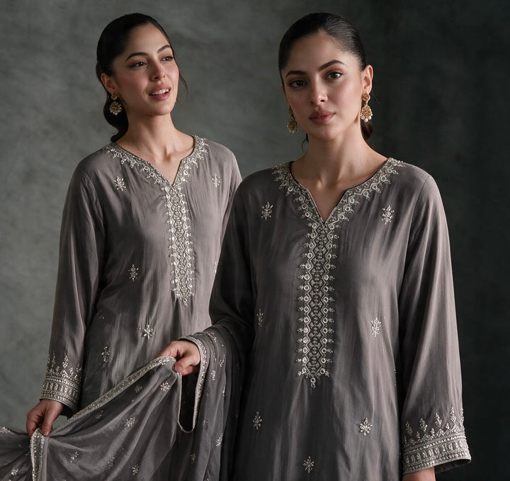 2004B Fawn Viscose Embroidered Pakistani Shalwar Suit