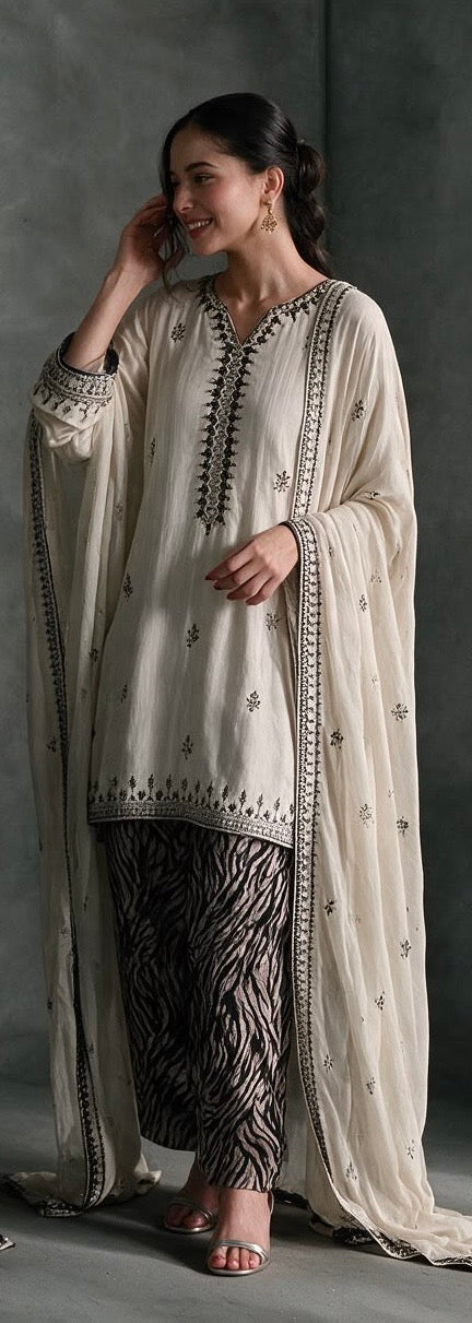 2004C Light Beige Viscose Embroidered Pakistani Shalwar Suit