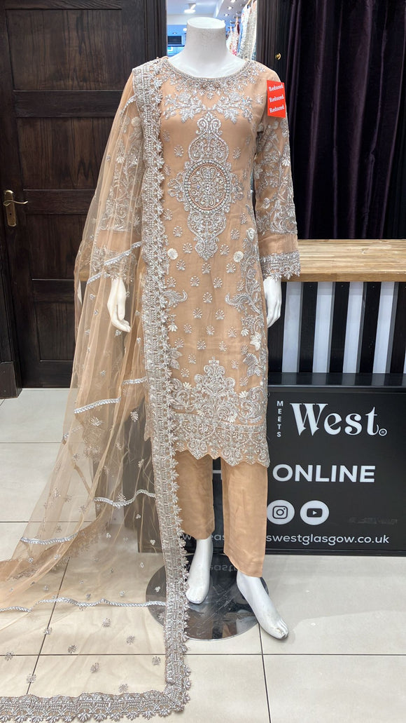 EMBROIDERED ORGANZA 3 PIECE SUIT 480A