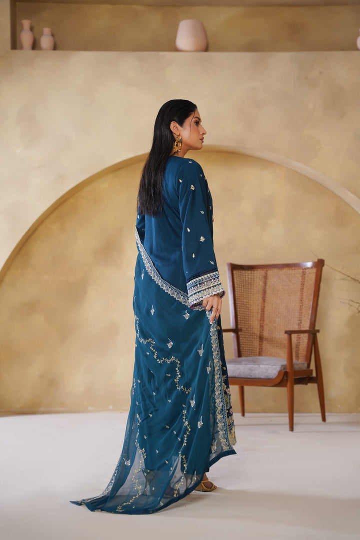 1168A  - Teal Embroidered Linen 3 Piece suit