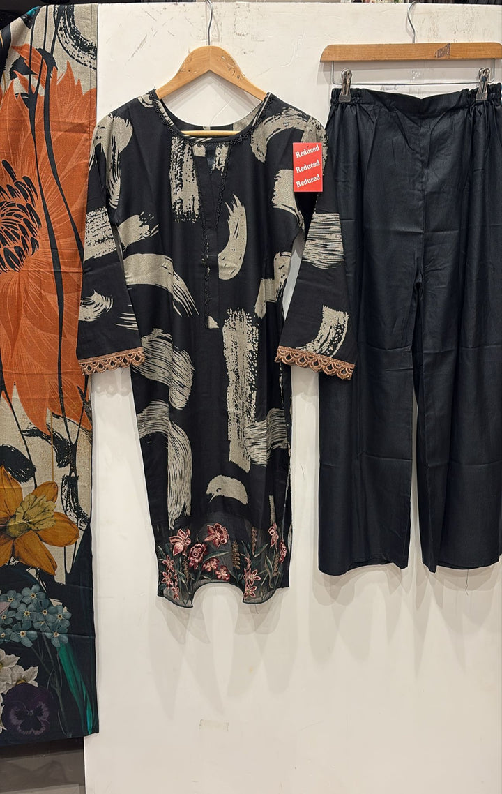 PL03 - EMBROIDERED LINEN PRINT 3 PIECE SUIT