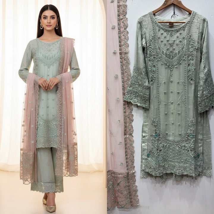 325A- Embroidered Chiffon 3 Piece Suit