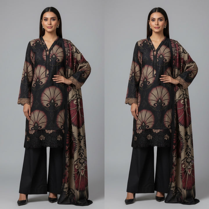 PL02 - EMBROIDERED LINEN PRINT 3 PIECE SUIT