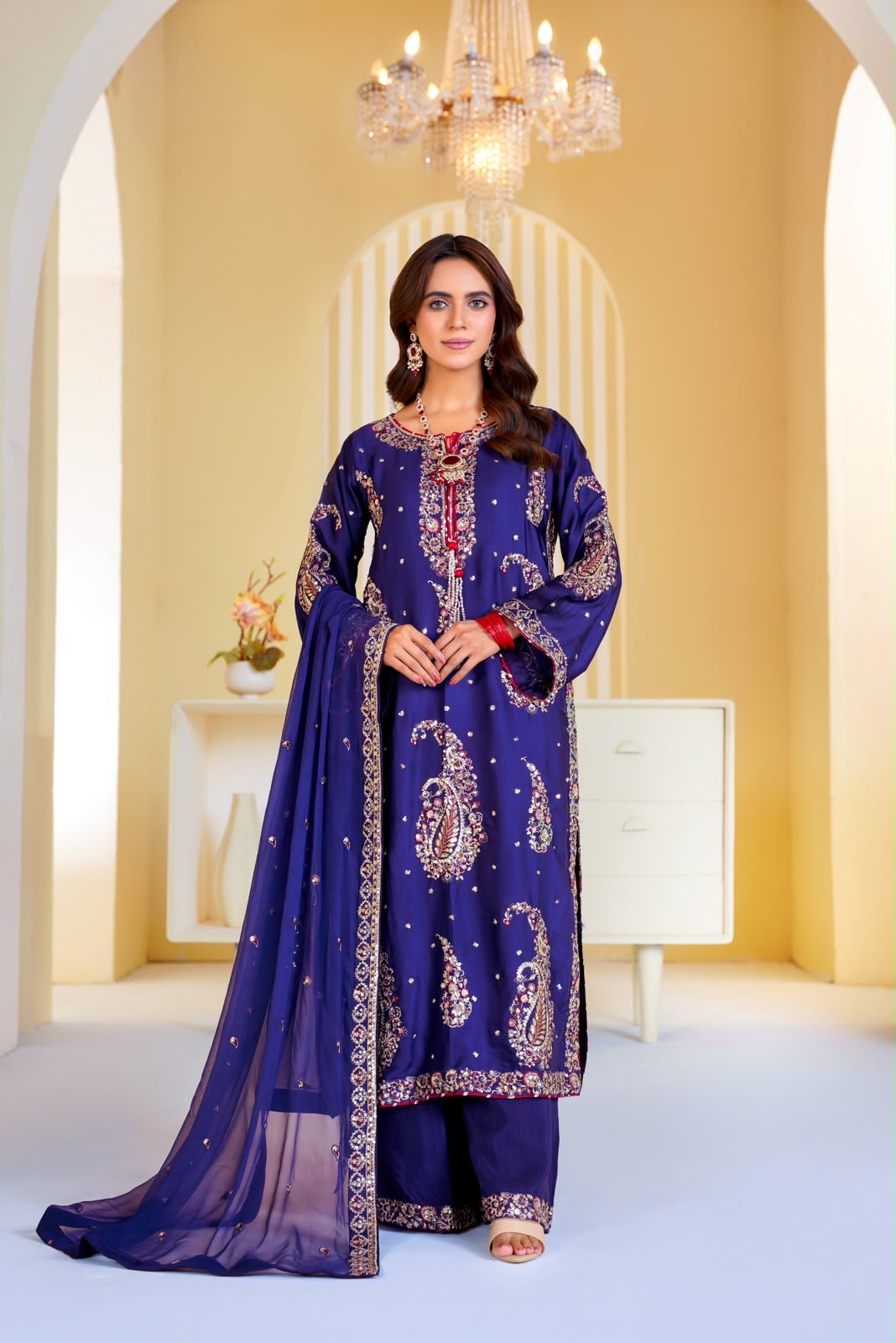 338A- Embroidered Shamoz Silk 3 Piece Suit