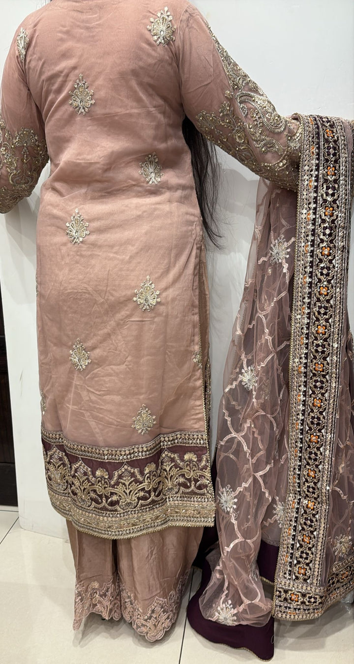 330B - DARK PINK NET EMBROIDERED SUIT