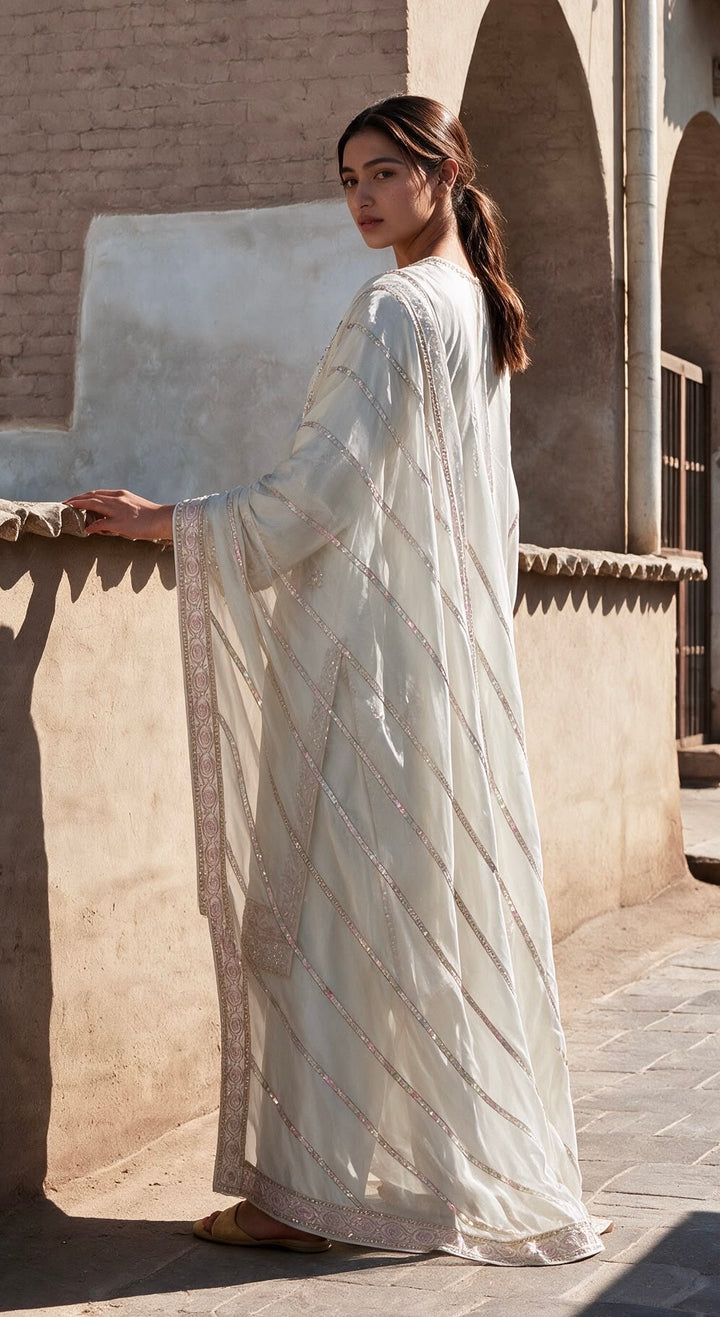2005A - Ivory Viscose Silk Adda Hand Work Pakistani Suit - East meets west clothing 
