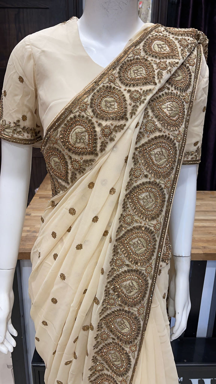 EMBROIDERED & EMBELLISHED CHIFFON SAREE & BLOUSE SR44